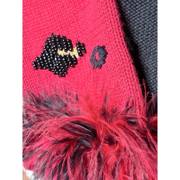 Berek Vintage Animal Print Red Cardigan Furry Accents size S - Picture 8 of 11